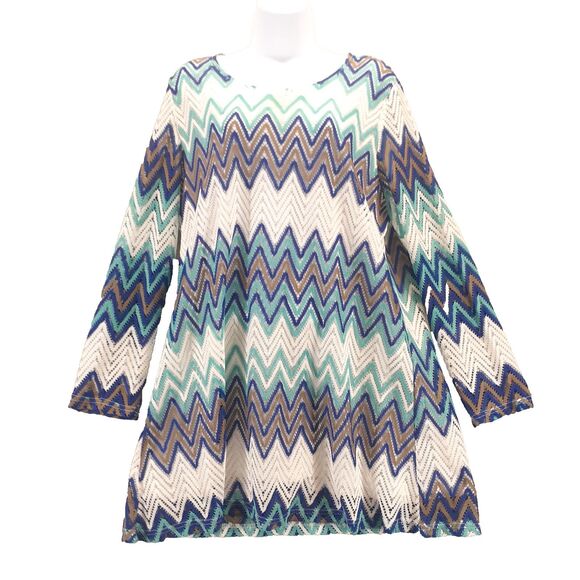 Lady Noiz Aztec Chevron Tunic Dress Turquoise Blue Brown Womens Size 1XL - Picture 1 of 7